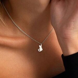 Elegant Silver Cat Pendant Necklace, Cat Necklace